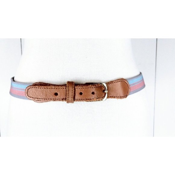 Vintage striped stretch canvas leather belt with gold buckle - Picture 3 of 3